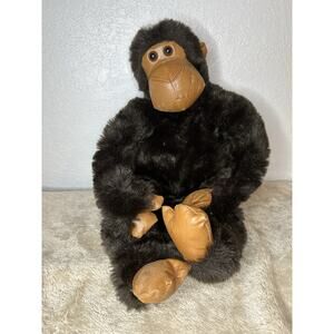 Vintage Russ Berrie & Co Stuffed Monkey Malcolm Chimpanzee Faux Leather Mouth